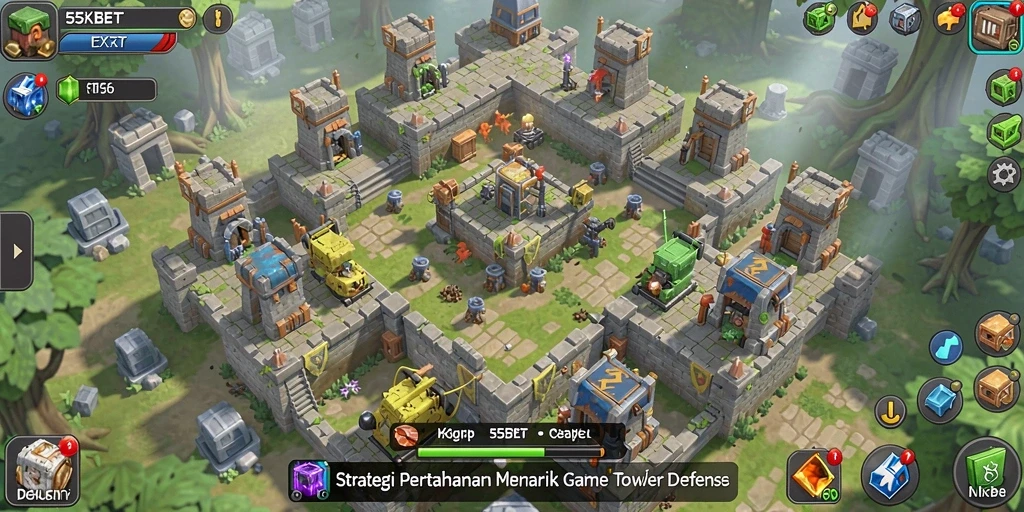 Tampilan gameplay yang seru dari 55KBET dengan strategi menara.