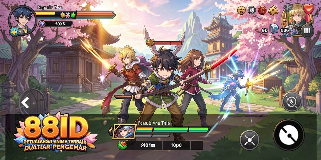 Screenshot utama 88ID menampilkan pertarungan karakter anime yang seru.