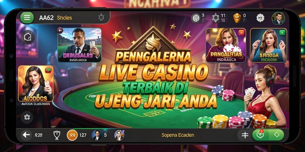 Screenshot gameplay AA62 menunjukkan dealer langsung berinteraksi dengan pemain.