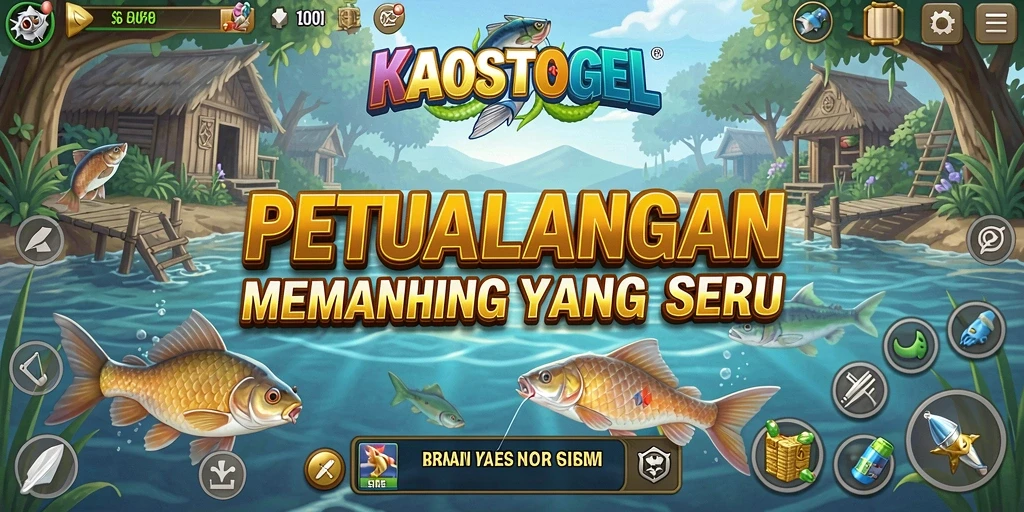 Tampilan gameplay KAOSTOGEL menunjukkan keseruan memancing yang mendebarkan.