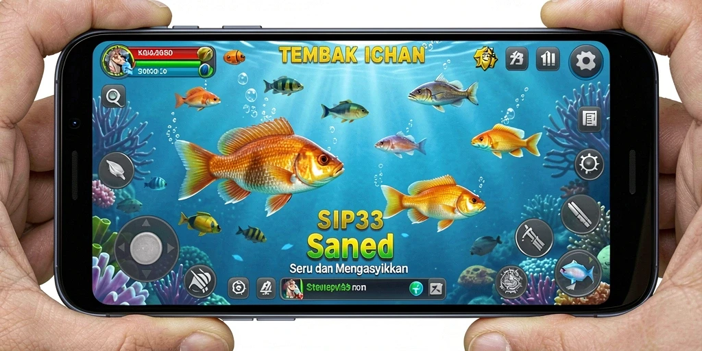 Tampilan inti gameplay SIP33 dengan ikan dan senjata seru.